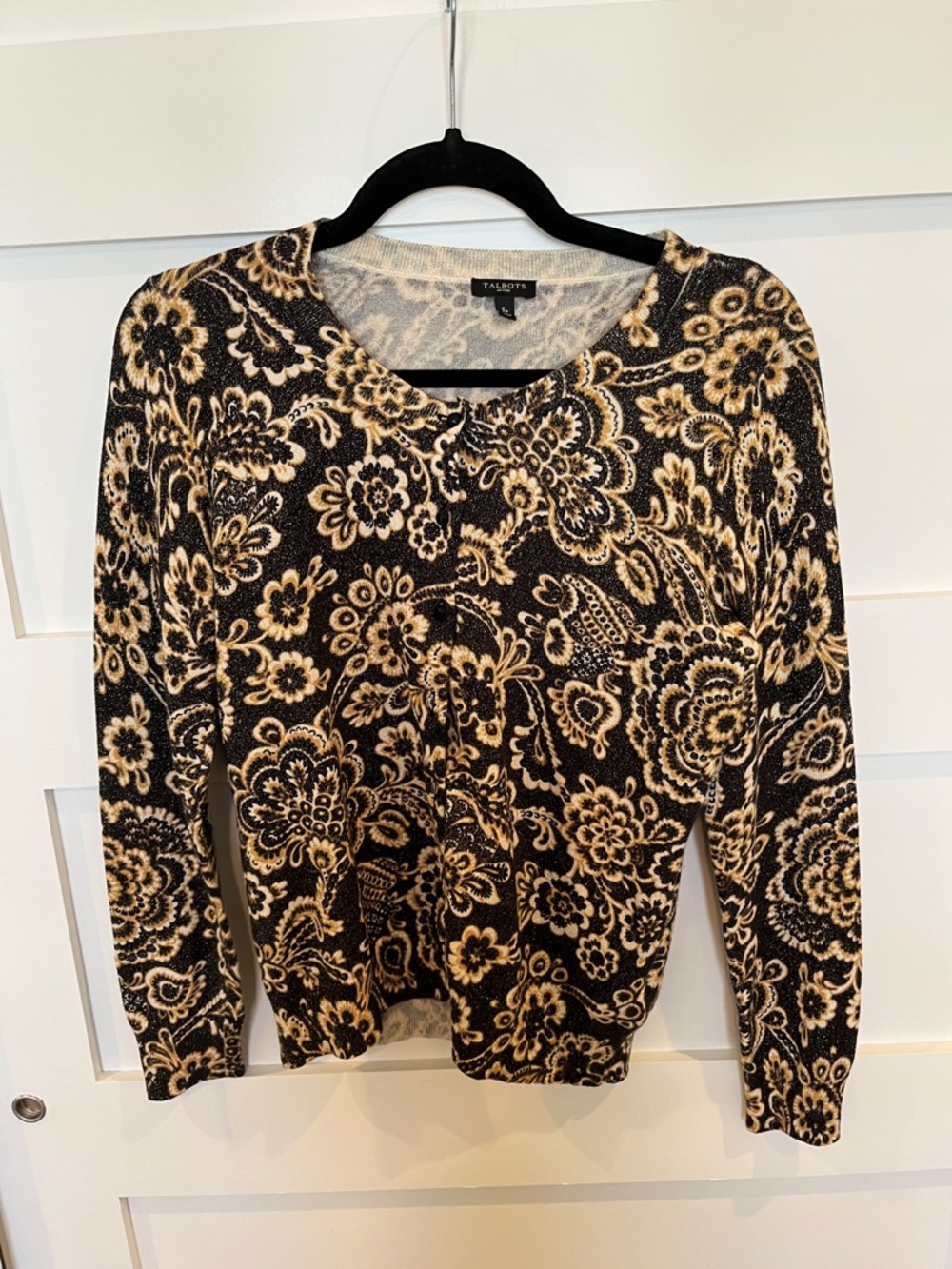 Talbots Black and Tan Floral Paisley Cardigan